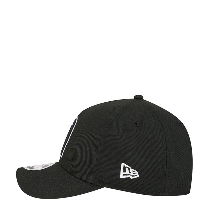 Black baseball cap with white New Era flag logo on side