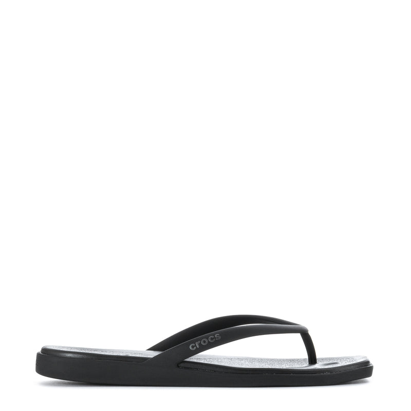 Women's black flip-flop sandal with thong strap and cushioned footbed