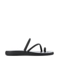 Black toe-loop slide sandal with thin straps and molded footbed