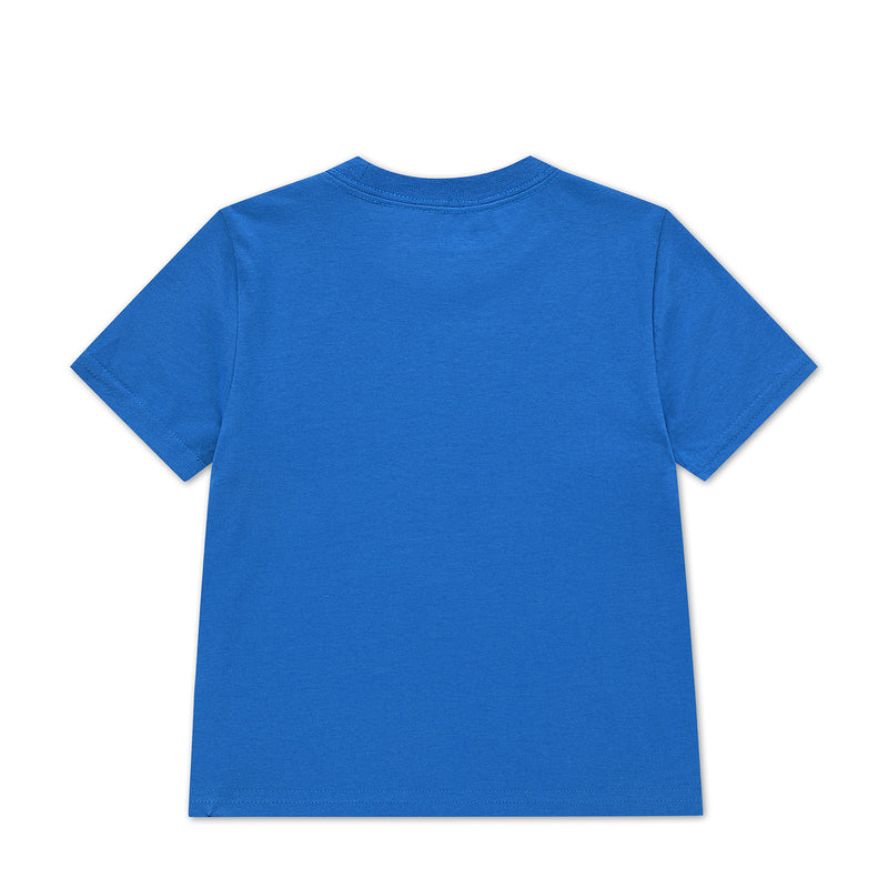 Youth blue Jumpman T-shirt back view, solid plain fabric no graphic