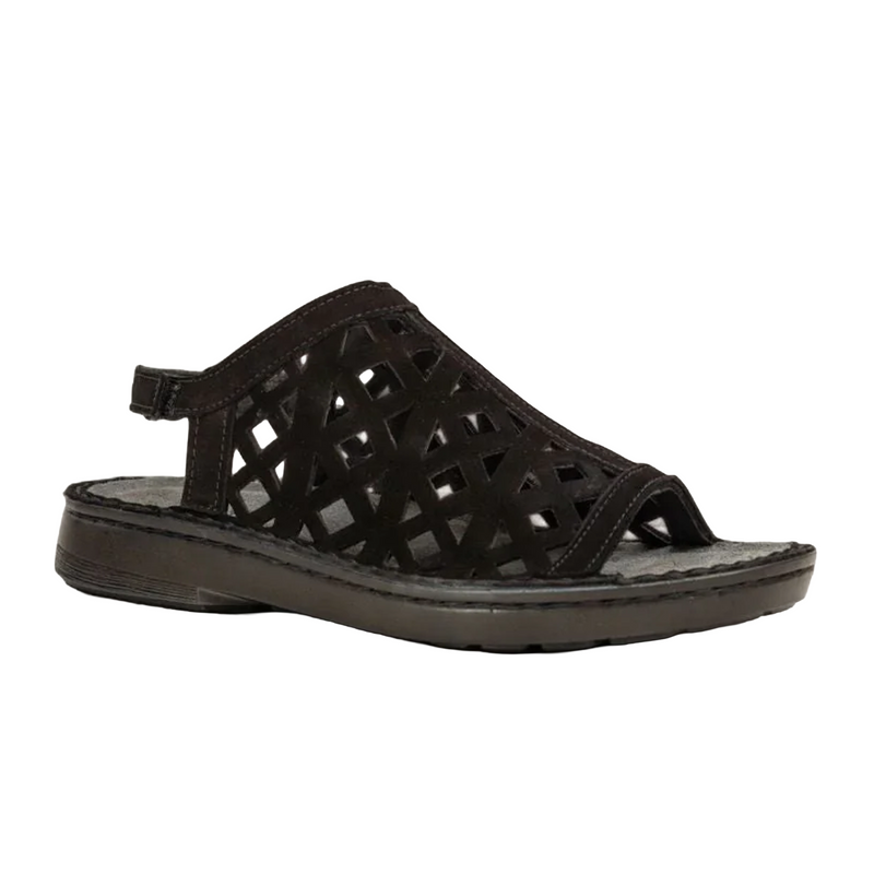 Naot Amadora Sling Sandal (Women) - Black Velvet Nubuck Sandal - Backstrap - The Heel Shoe Fitters