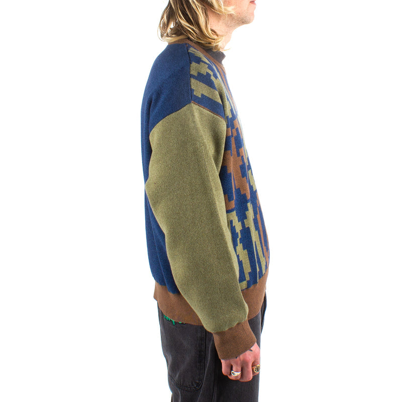 Bronze 56k Old E Sweater Navy / Green / Brown  Edit alt text