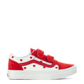 Kids red and white Velcro sneakers with heart pattern and side stripe