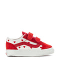 Toddler red and white sneakers with heart details and two hook-and-loop straps