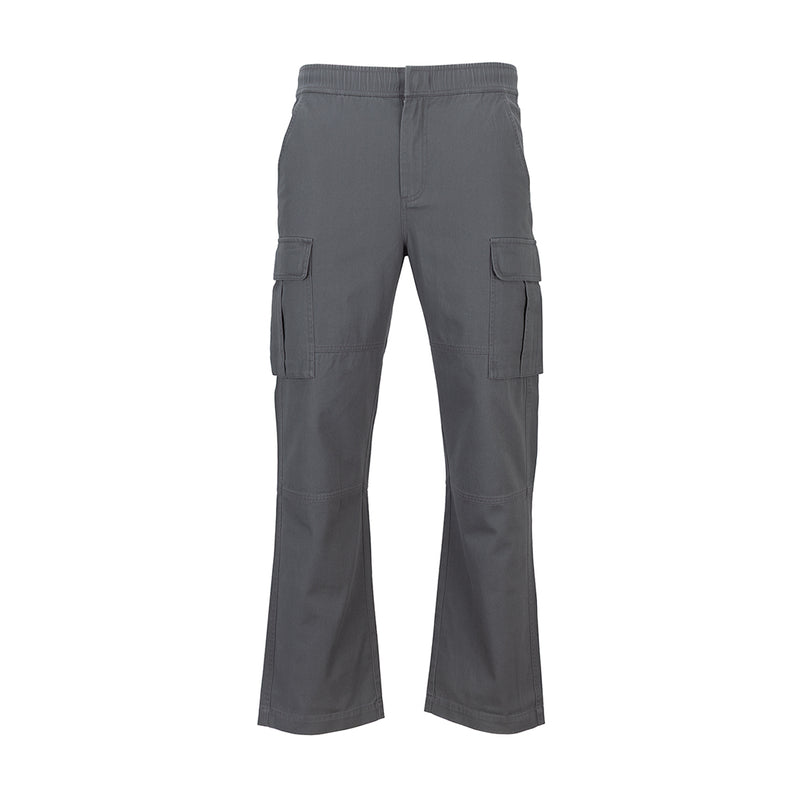 Men's open-hem cargo pants in castlerock gray, elastic waistband, two cargo pockets