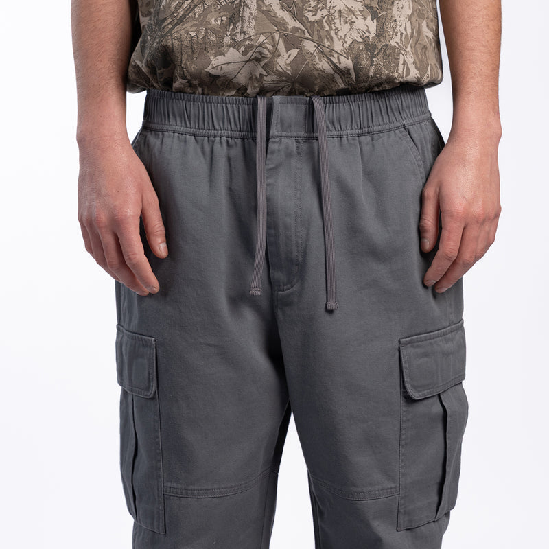 Men's open-hem cargo pants, castlerock gray, elastic waistband and side cargo pockets