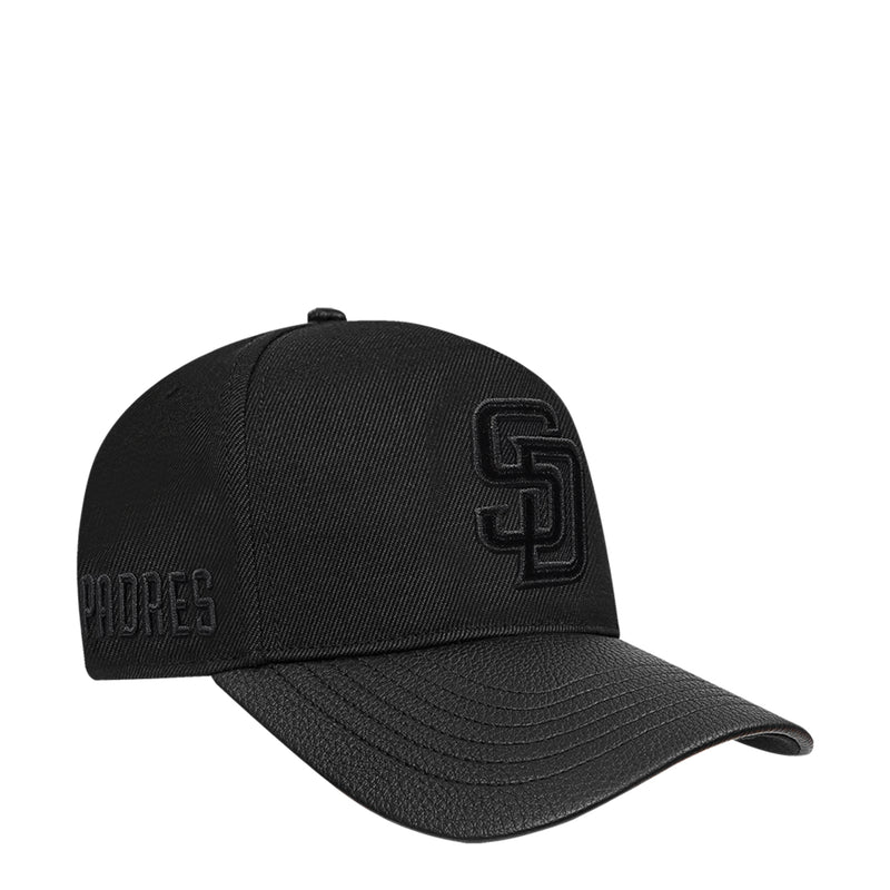 Black low profile snapback cap with SD emblem and left-side 'Padres' text