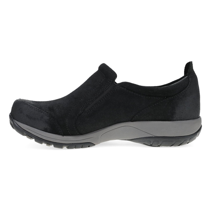 Side image of Pippy Wide Black Waterproof Burnished Suede