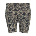 Women’s snake-print bike shorts, black and taupe, mid-thigh length
