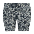 Women's pocket bike shorts in wild dove snake print, mid-thigh length.