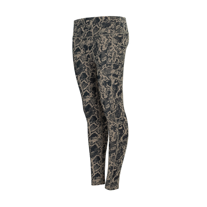 Women's snakeskin-print pocket legging, flat lay front view.