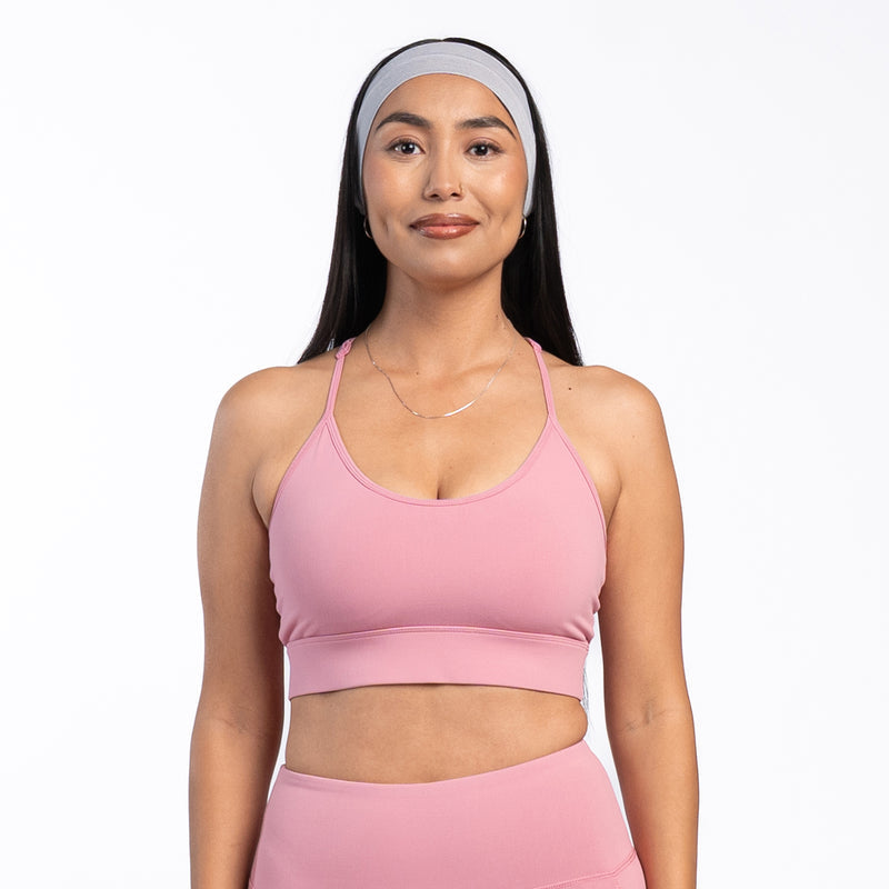 Rose pink sports bra with scoop neckline and wide underband