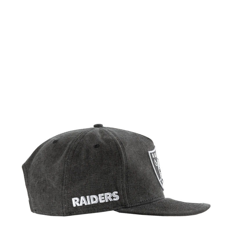 Washed black Raiders denim cap with RAIDERS wordmark on front