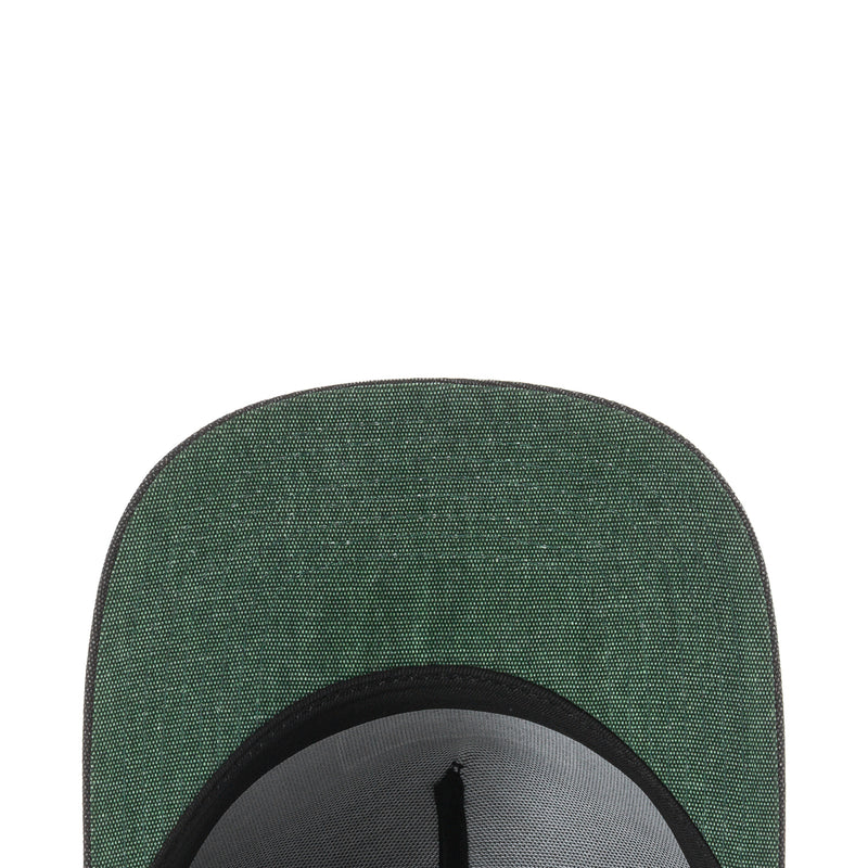 Green fabric cap top with black curved brim edge