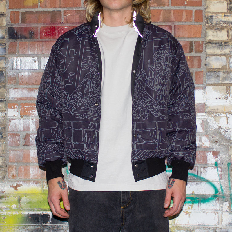 Fucking Awesome Reflective Reversible Varsity Puffer : Black / Reflective
