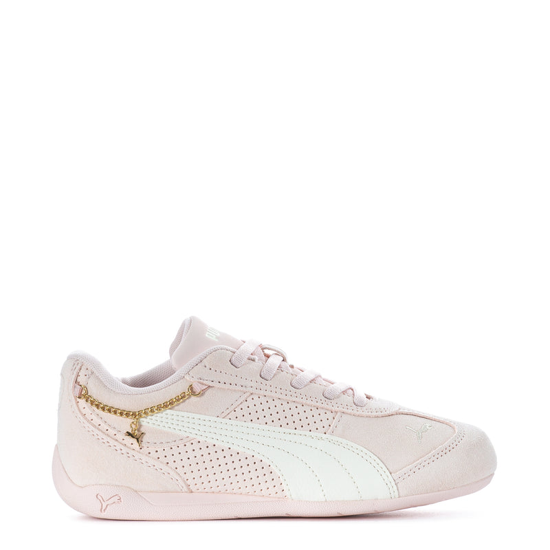 Kids low-top sneakers in light beige with lace-up front and white sole