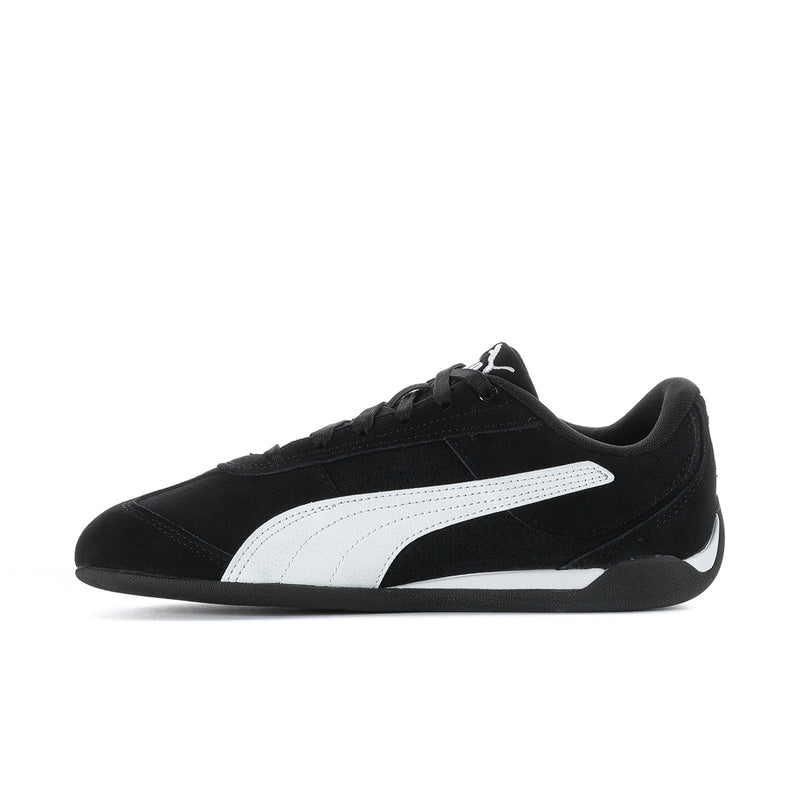 Women's black and white low-top lace-up sneakers with white side stripe