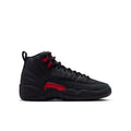 Youth high-top sneakers in black with red accent panels and lace-up design