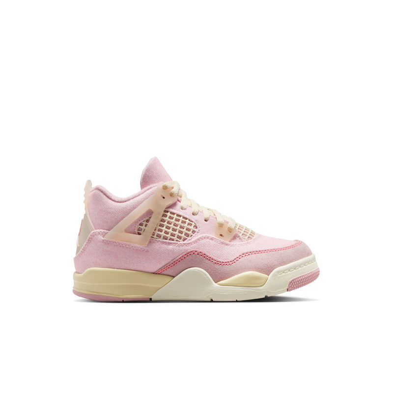 Kids pink and cream lace-up sneakers with mesh side panels and cushioned sole