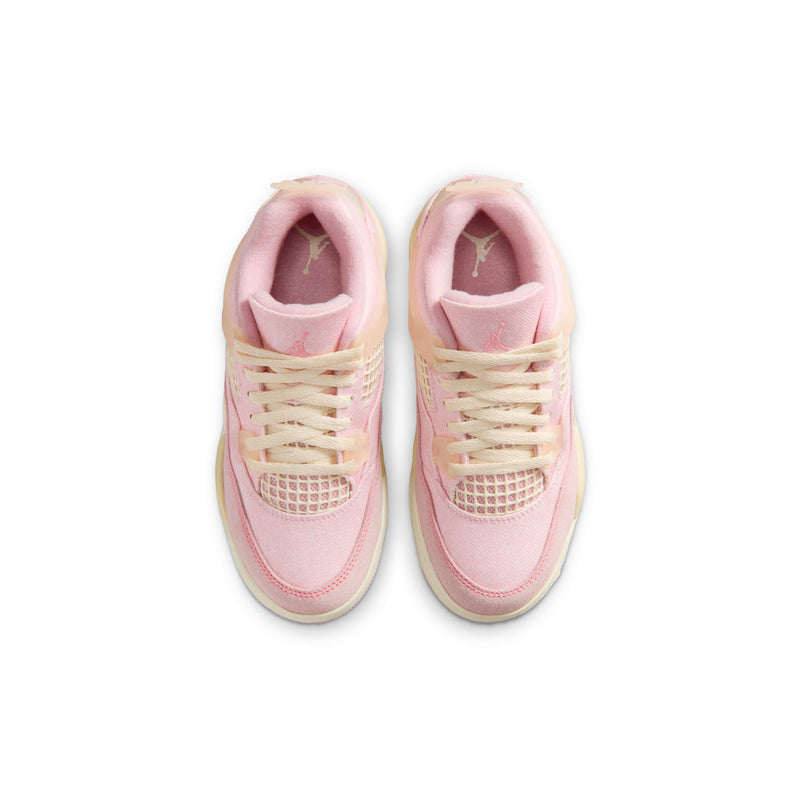 Kids pink and cream sneakers, top view of both shoes with lace ties