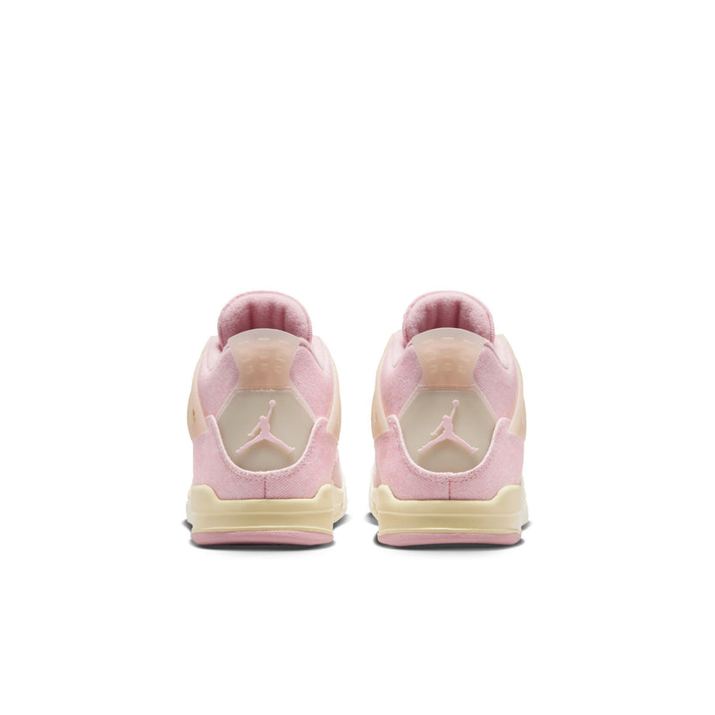 Kids pink and cream sneakers, heel view with padded collar and rear logo
