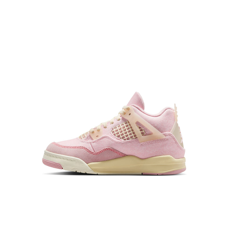 Kids pink and cream high-top sneakers with suede overlays and mesh quarter panel