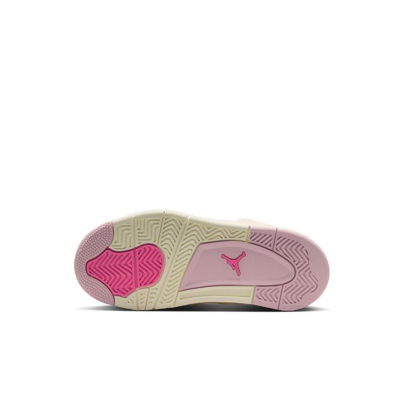 Kids pink and cream sneaker outsole with tread pattern and Jumpman logo