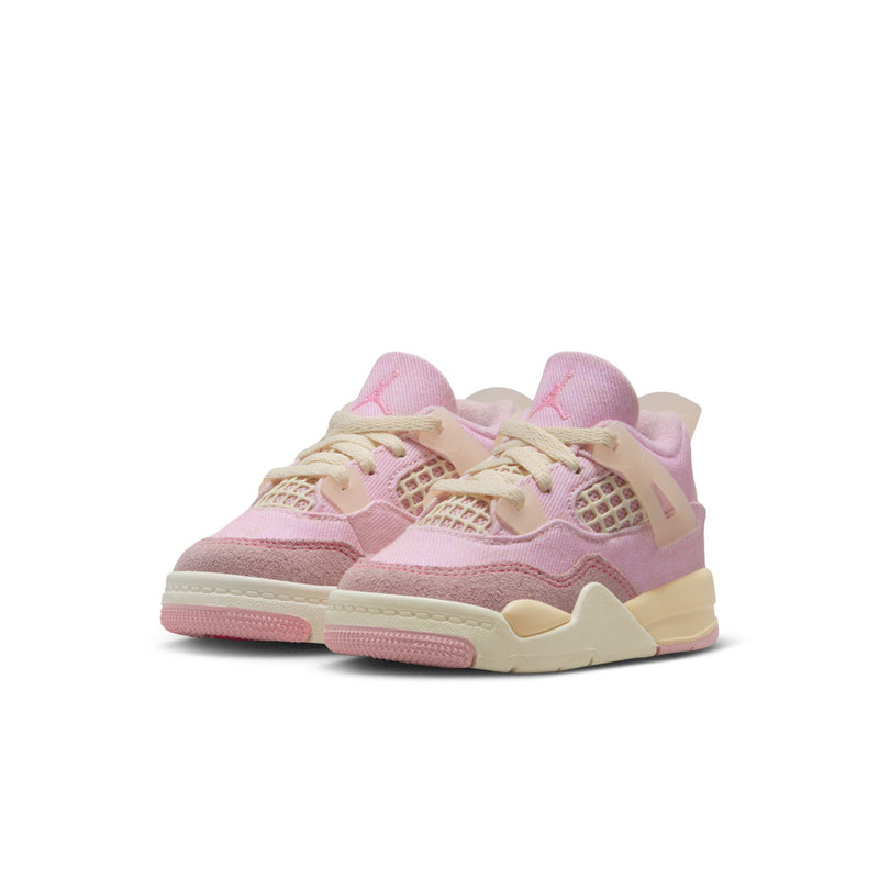 Toddler low-top sneakers, pastel pink with cream laces and side cutout design