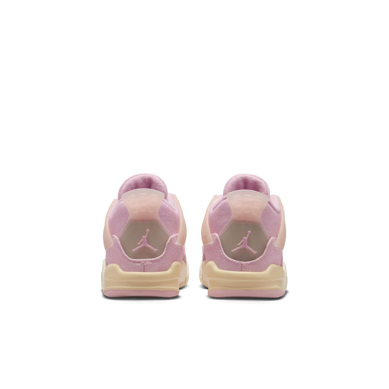 Toddler sneakers heel view in pastel pink with Jordan logo on back