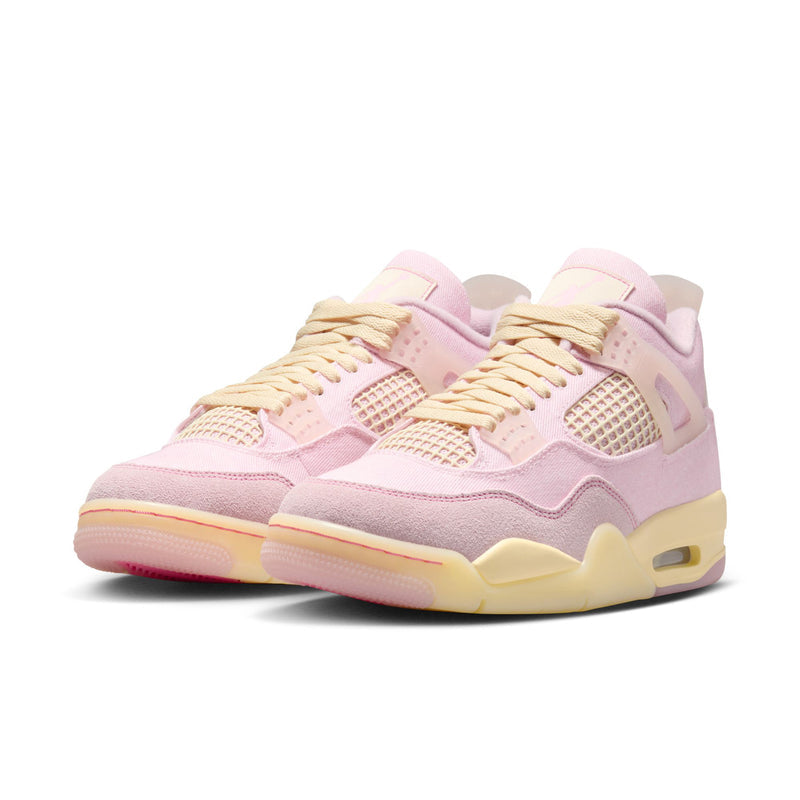 Women's retro 4 sneakers, light pink upper with net panels, cream laces, rubber sole