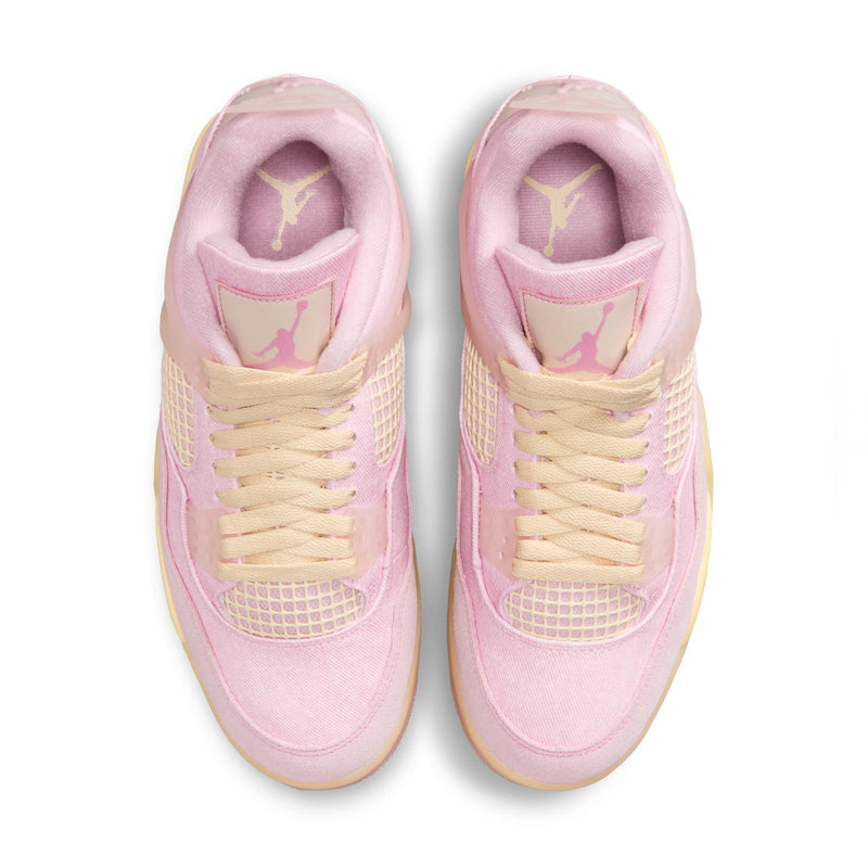 Pair of light pink retro 4 sneakers with cream lace-up and cushioned tongue