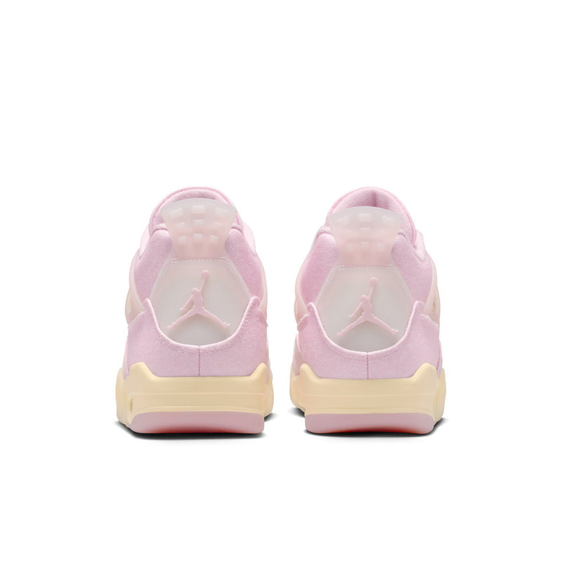 Light pink retro 4 sneakers, back view with padded collar and cream midsole