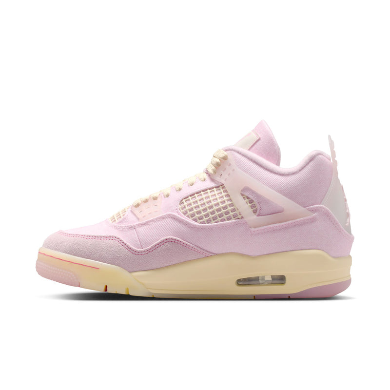 Light pink retro 4 sneakers with mesh-like panel, cream laces, and air-cushioned sole
