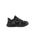 Kids black lace-up sneaker with mesh upper, S logo, and chunky rubber sole