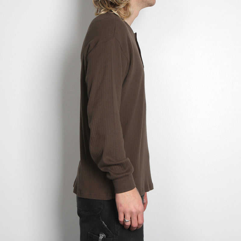 Polar Rib Henley L/S T-Shirt - Brown
