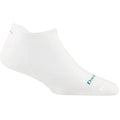 Quarter view Women's Darn Tough Sock style name Run No Show Tab Ultra Light in color White. Sku: 1043-WHITE