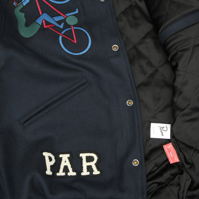 Parra Run Sit & Bike Varsity Jacket Navy Blue