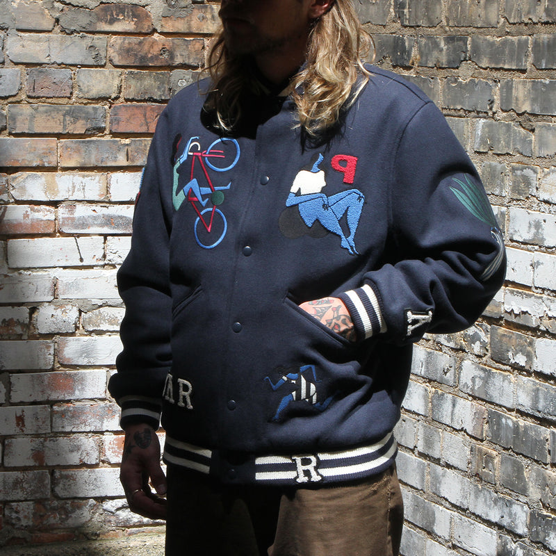 Parra Run Sit & Bike Varsity Jacket Navy Blue
