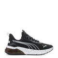 Men's black running shoe with white PUMA logo and speckled midsole