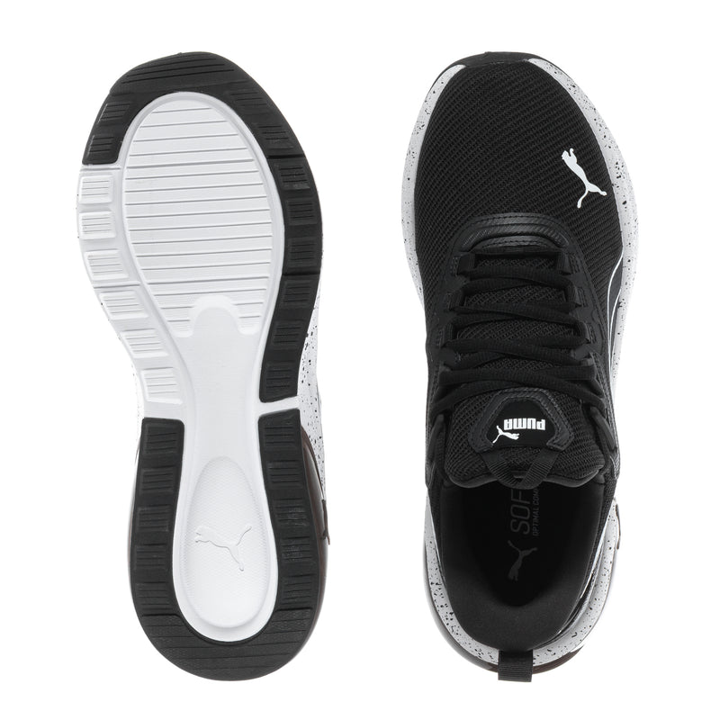 Black and white sneaker sole view with PUMA logo on upper and outsole