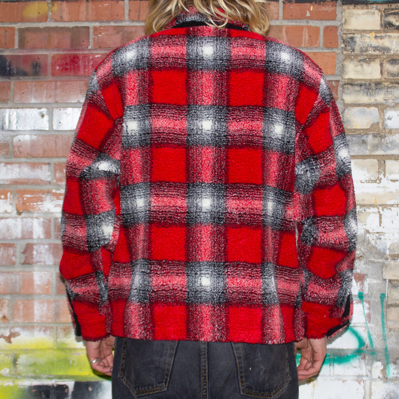 Stussy Shadow Plaid Sherpa Zip Shirt : Red