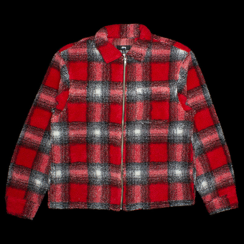 Stussy Shadow Plaid Sherpa Zip Shirt : Red