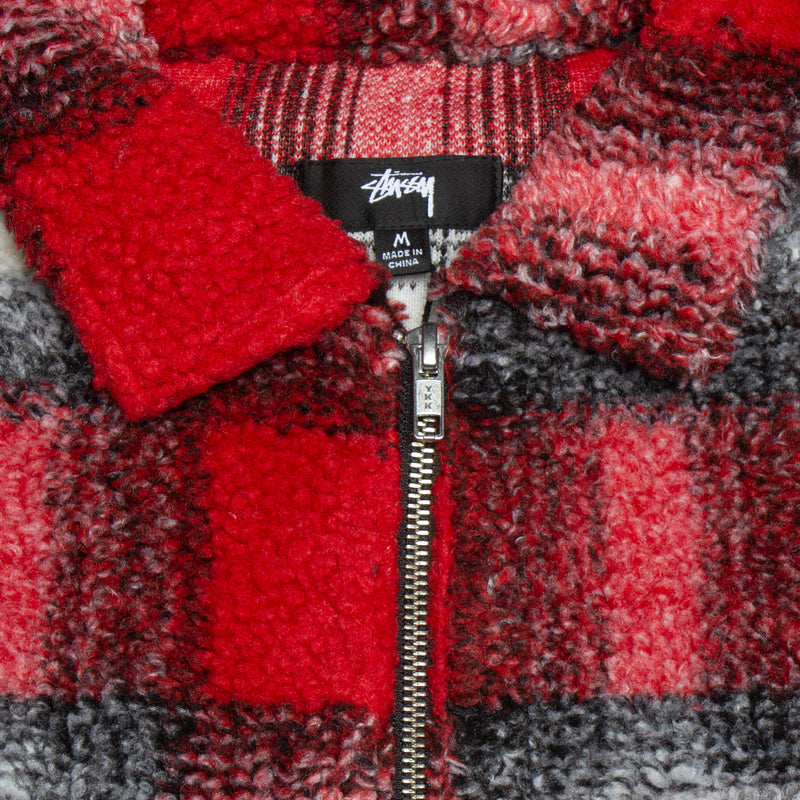 Stussy Shadow Plaid Sherpa Zip Shirt : Red