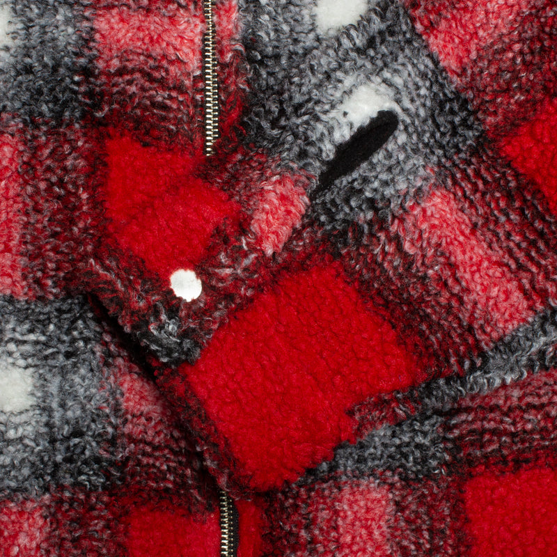 Stussy Shadow Plaid Sherpa Zip Shirt : Red