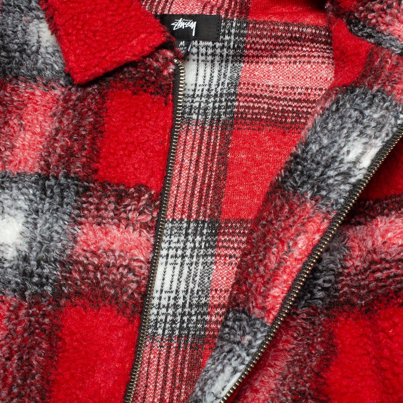 Stussy Shadow Plaid Sherpa Zip Shirt : Red