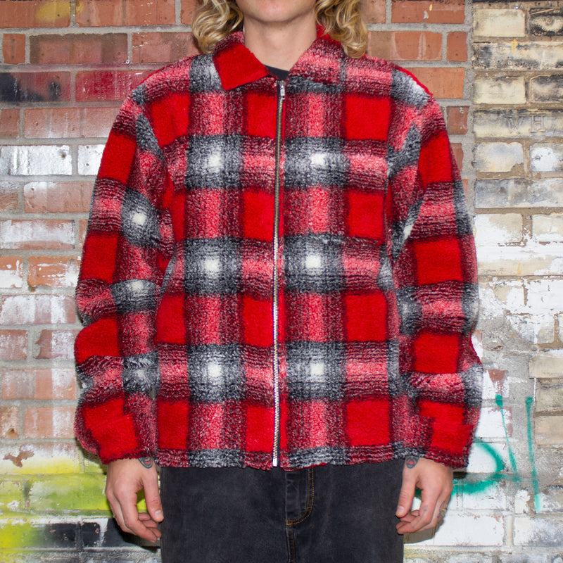 Stussy Shadow Plaid Sherpa Zip Shirt : Red