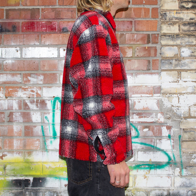 Stussy Shadow Plaid Sherpa Zip Shirt : Red