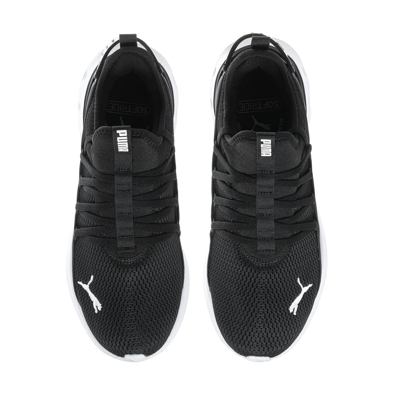 Men's black knit slip-on shoes, mesh texture, Puma logo on sides