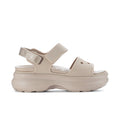 Women's Y-strap platform sandal in light beige with adjustable hook-and-loop straps