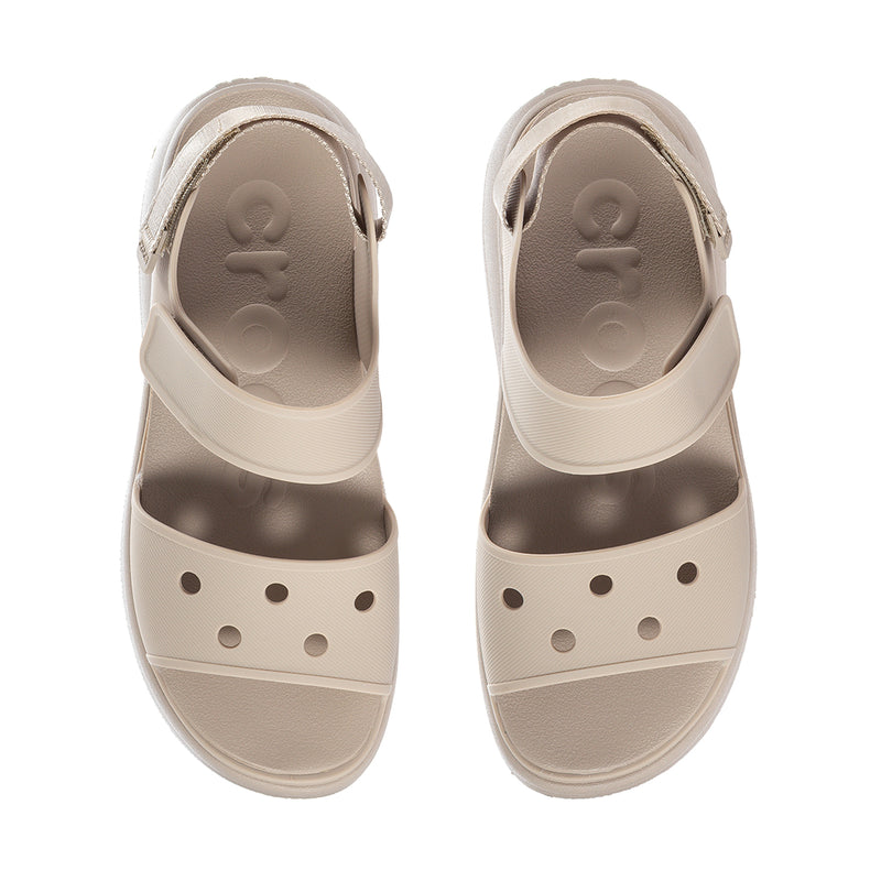 Women's light beige Y-strap sandals with perforated footbed and molded logo details